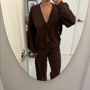 Brown Knit Cardigan and Pants Set